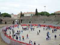 Sunday afternoon boules contest,  Roman arena, Frejus.